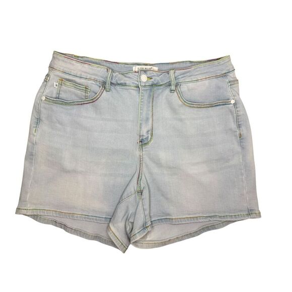Judy Blue Women’s 2XL Jean Shorts Rainbow Stitch Light Wash Stretch Denim - Picture 1 of 7